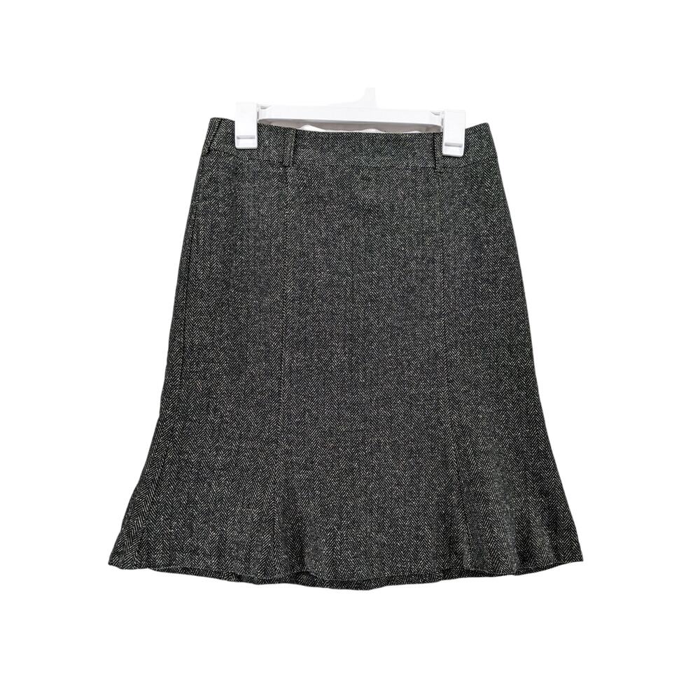 New York & Company A Line Skirt 4 Black Gray Flare Twill Button Knee Length Work